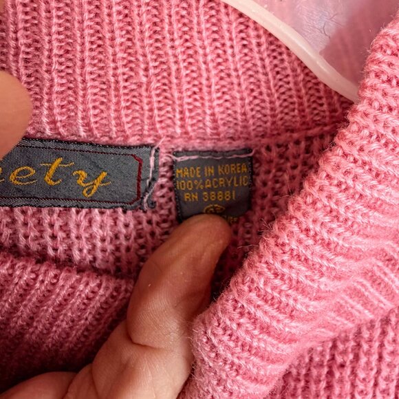 Society Coral Pink Chunky Knit Cropped Sweater Mock Neck Oversized Y2K L/XL - Picture 4 of 11